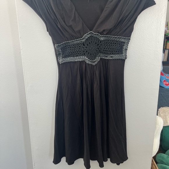 Sky Elegant Black Mini Dress with Lace Accent - Picture 5 of 5